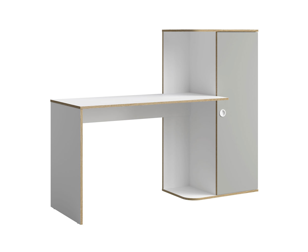 Schreibtisch Pinio Kinderschreibtisch 160x53x128cm 1-türig weiß lichtgrau Eichefarben