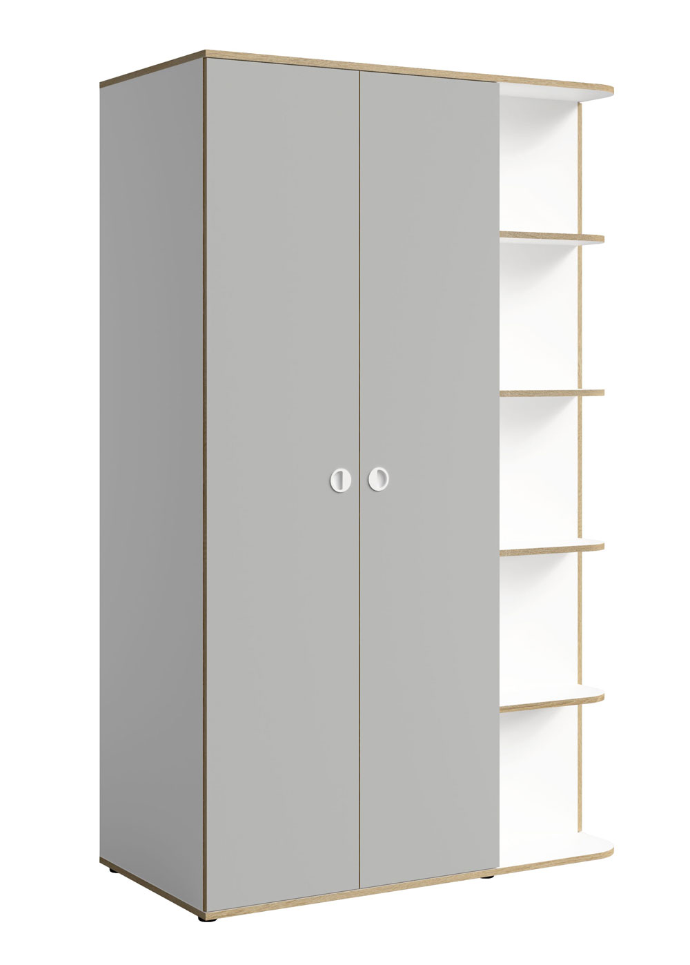 Kleiderschrank Pinio Kinderzimmerschrank 120x60x196,5cm 3-türig weiß / lichtgrau / Eichefarben