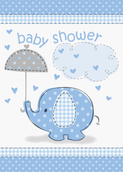 8 Einladungskarten Baby Shower Elefant Blau Kids Party World