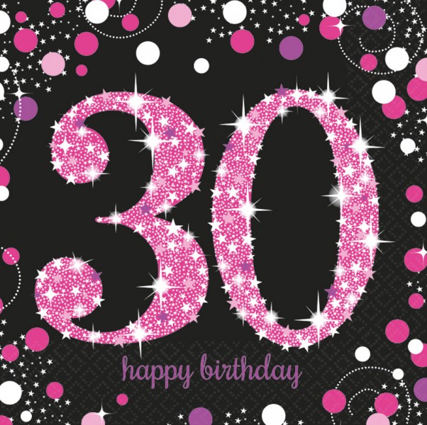 16 Servietten Glitzerndes Pink Und Schwarz 30 Geburtstag Kids Party World