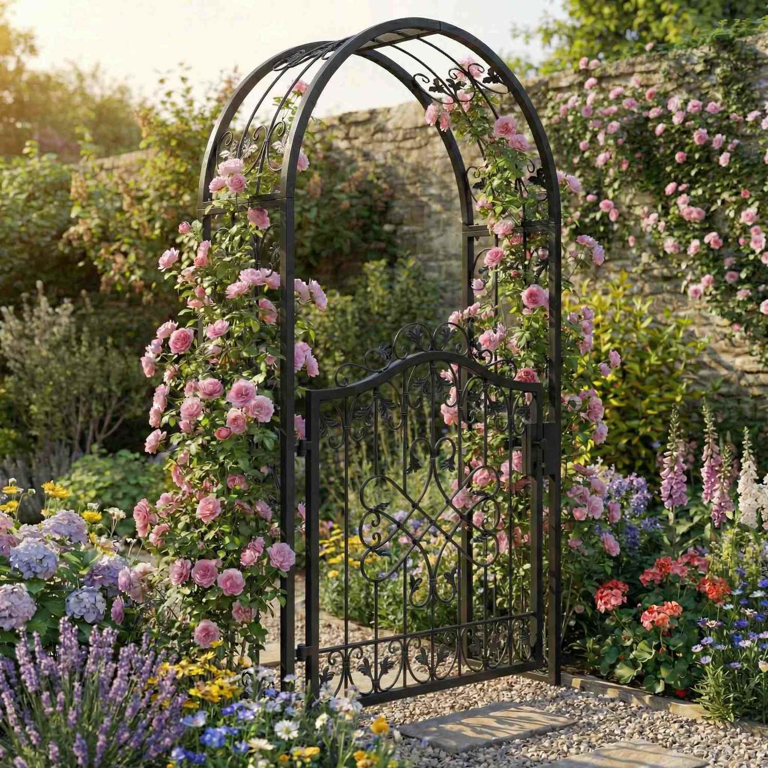 Tor Gartentür Pforte Rosenbogen Metall Tür Monaco-RBGT-RBS 100/100/40S Schloss Verzinkt Premium Pulverbeschichtet Tor Gartentür Pforte Rosenbogen Metall Tür Monaco-RBGT-RBS 100/100/40S Schloss Verzinkt Premium Pulverbeschichtet