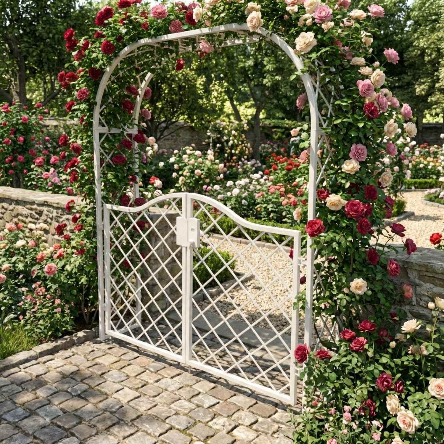 Tor Gartentür Pforte Rosenbogen Metall Tür Bozen-RBGT-RBS 170/220 Schloss Verzinkt Pulverbeschichtet