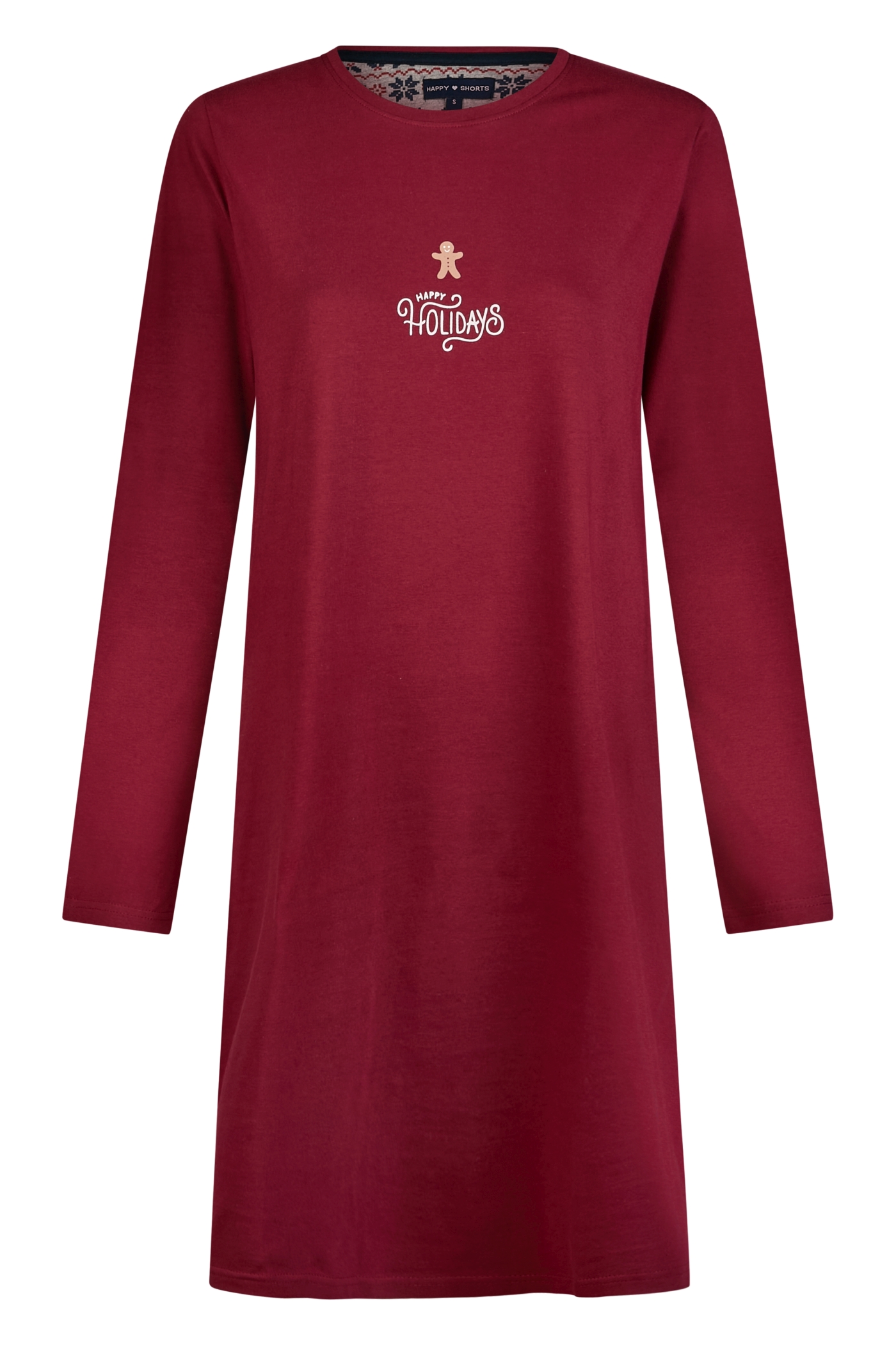 Happy Shorts Damen Nachthemd Sleepshirt Bordeaux Happy Holidays - Picture 2 of 2