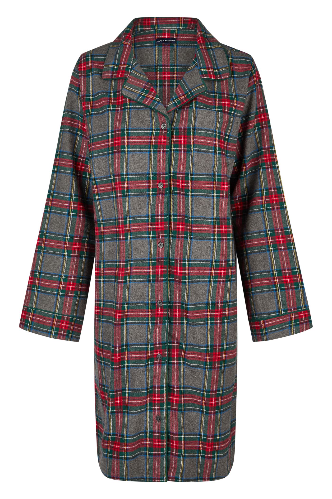 Happy Shorts Damen Nachthemd Sleepshirt Flanell Rot Grau Kariert Knopf - Bild 2 von 2