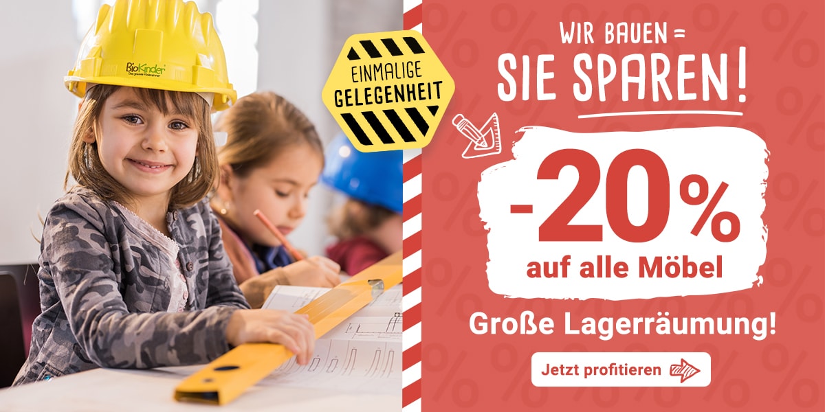Wir bauen - Sie sparen! Große Lagerräumung bei BioKinder