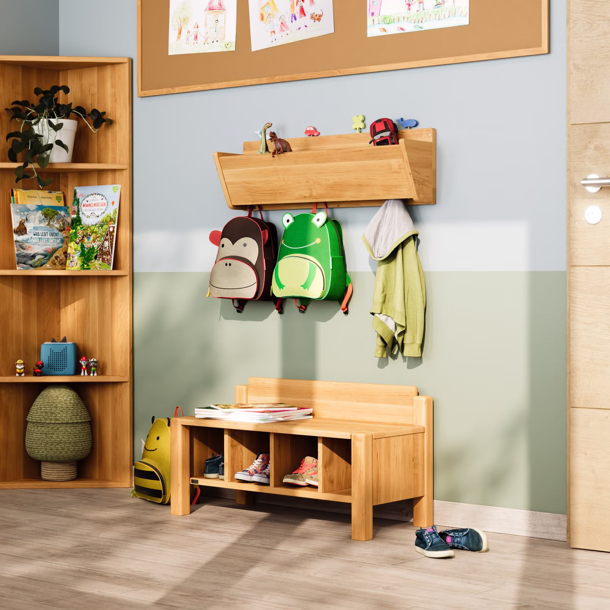 Set Robin Kinderbank mit Hänge-Garderobe 80 cm Set Robin Kinderbank mit Hänge-Garderobe 80 cm sb sc11
