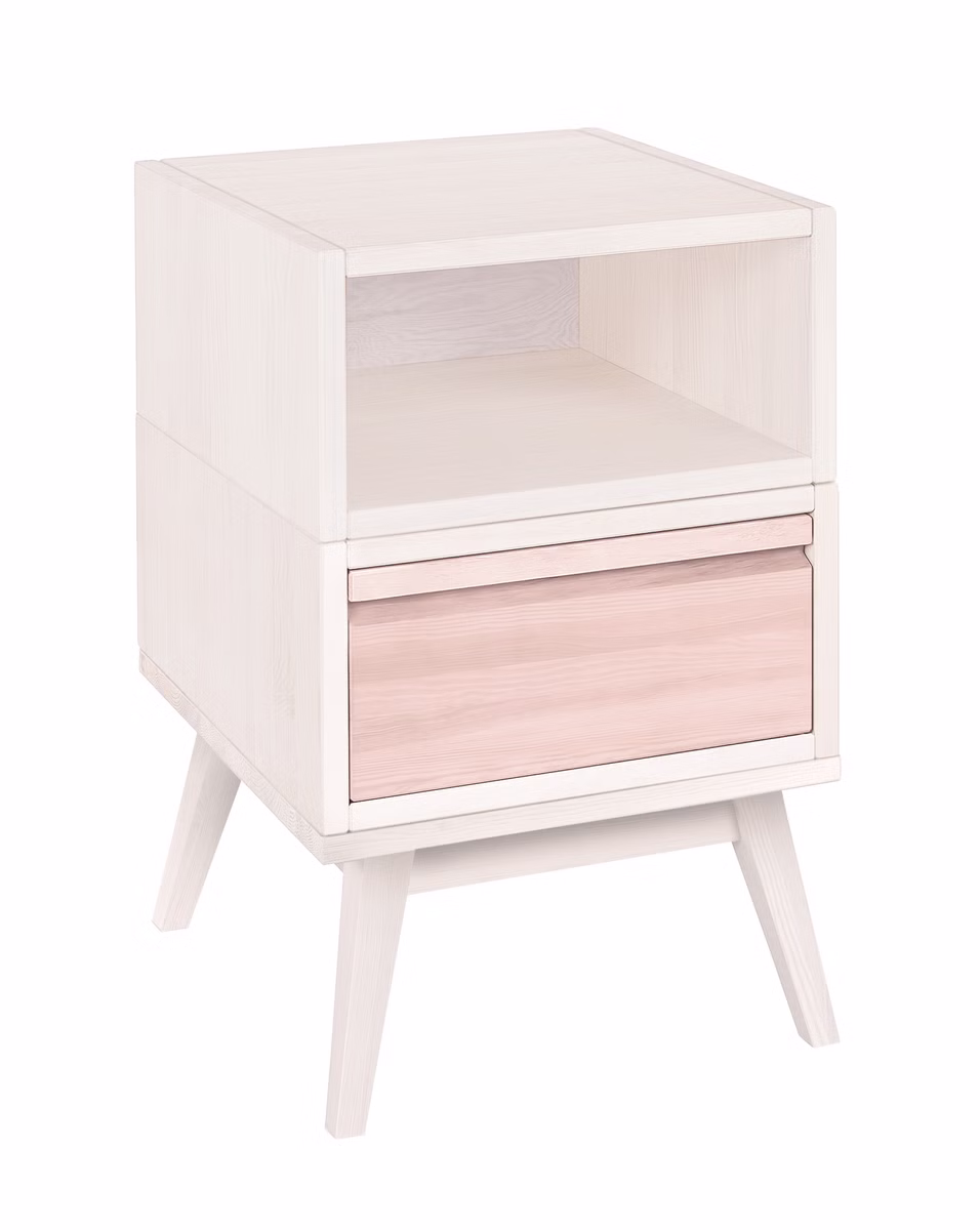 Laura Retro Nachttisch mit Schublade und offen, Höhe 62 cm Laura Retro Nachttisch mit Schublade und offen, Höhe 62 cm