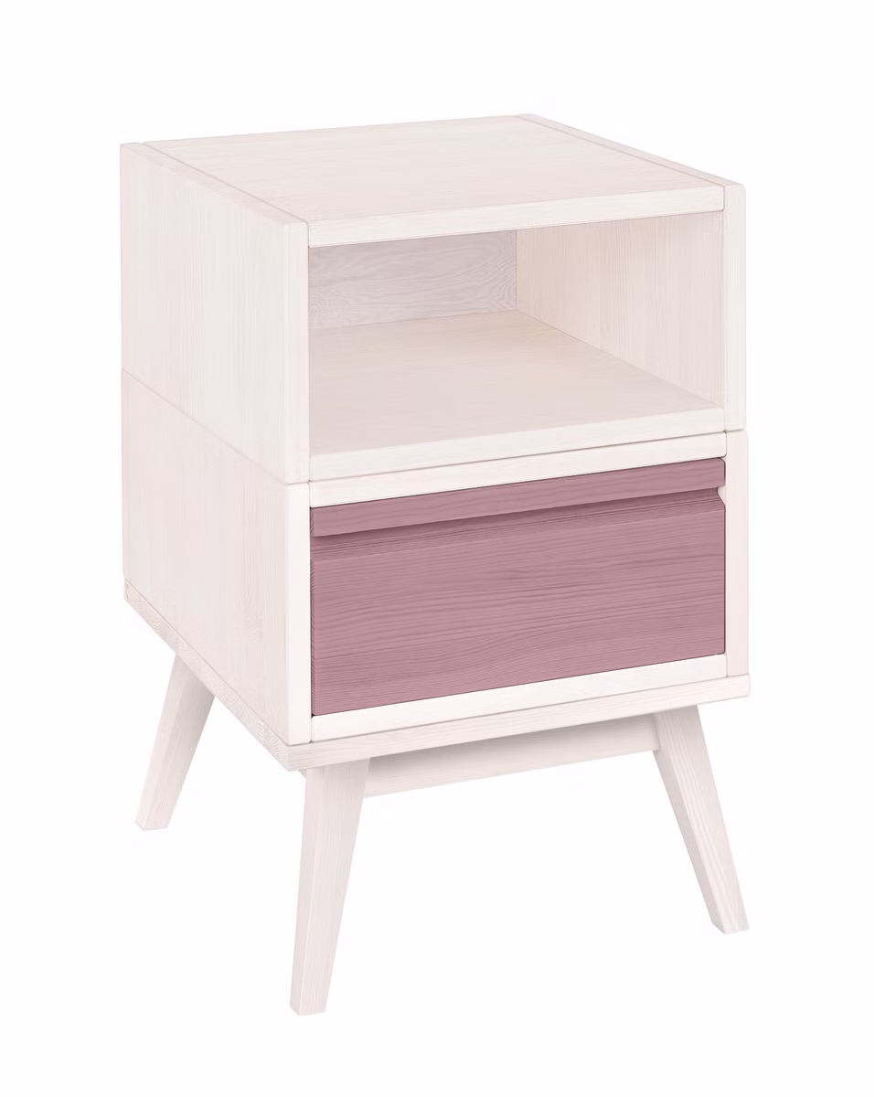 Laura Retro Nachttisch mit Schublade und offen, Höhe 62 cm Laura Retro Nachttisch mit Schublade und offen, Höhe 62 cm
