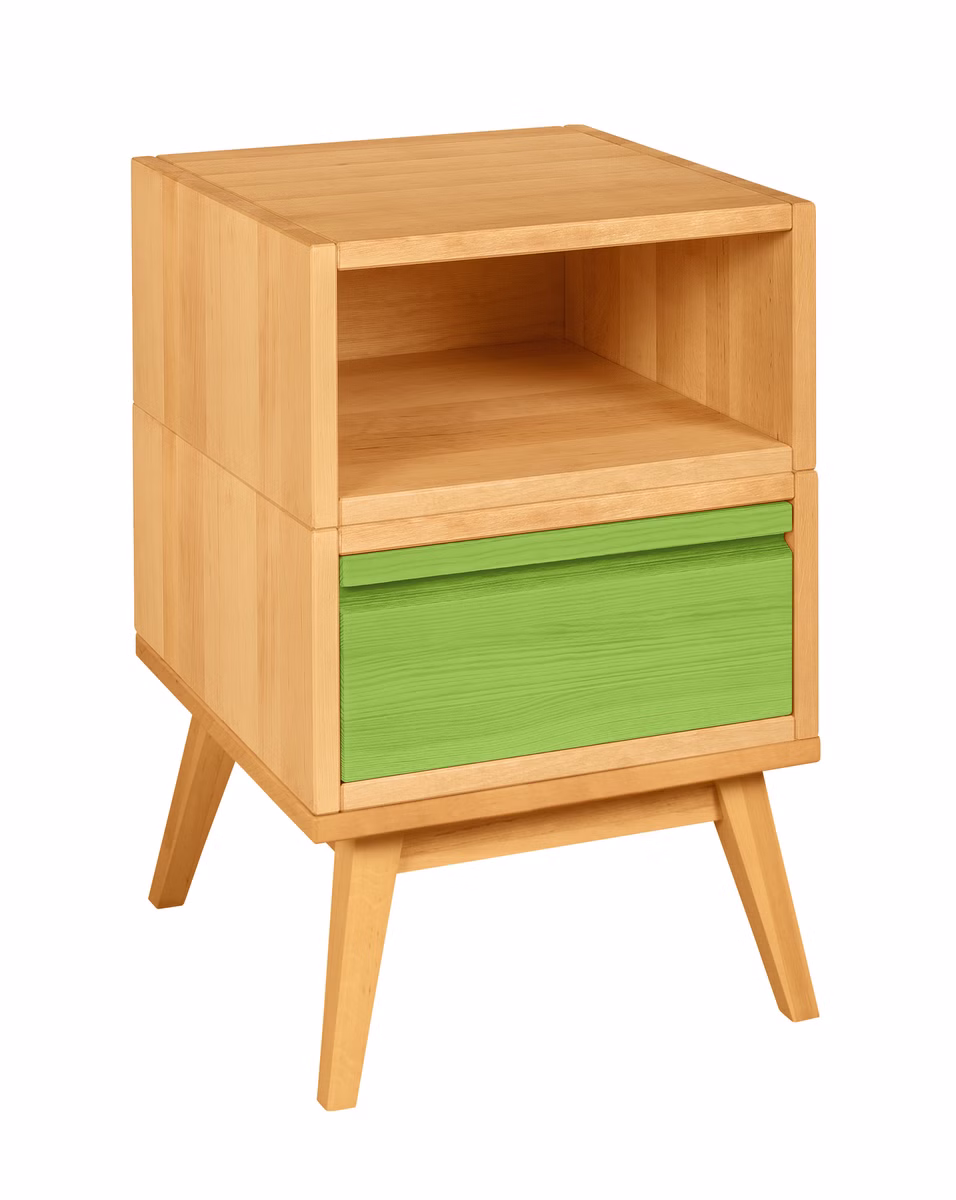 Laura Retro Nachttisch mit Schublade und offen, Höhe 62 cm Laura Retro Nachttisch mit Schublade und offen, Höhe 62 cm