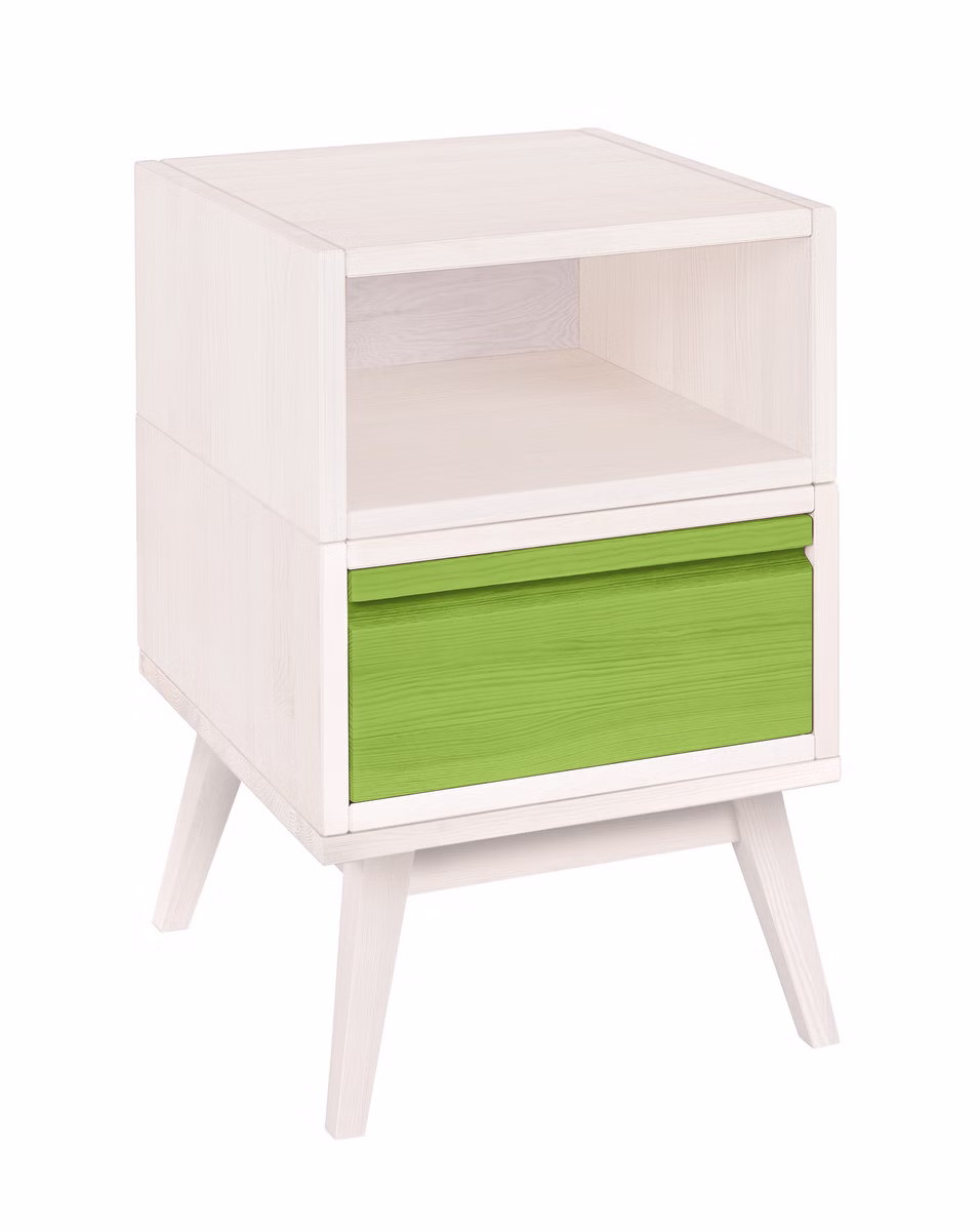 Laura Retro Nachttisch mit Schublade und offen, Höhe 62 cm Laura Retro Nachttisch mit Schublade und offen, Höhe 62 cm