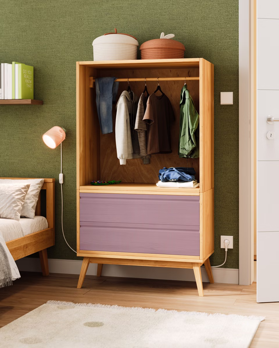 Laura Set offener Retro Kinder-Kleiderschrank mit Schubladen Laura Set offener Retro Kinder-Kleiderschrank mit Schubladen