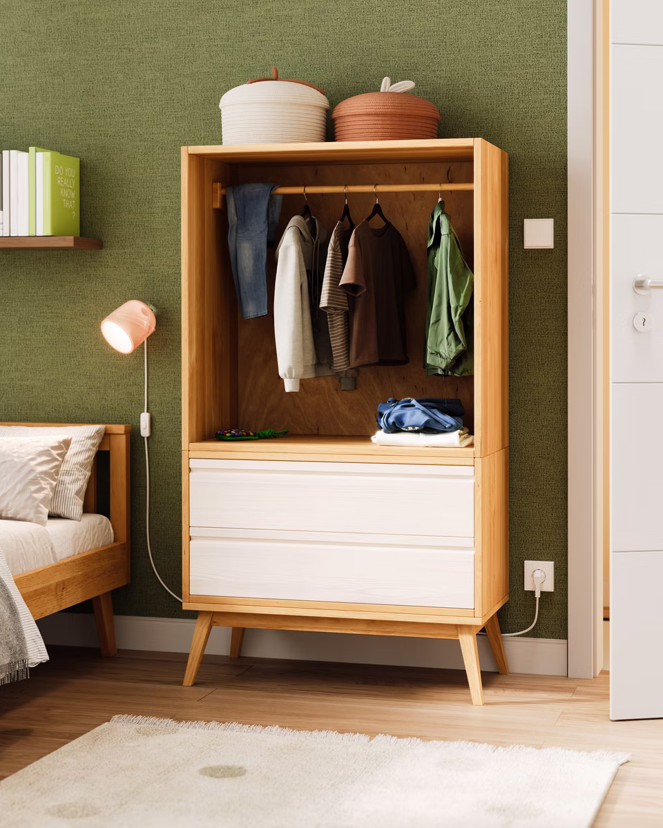 Laura Set offener Retro Kinder-Kleiderschrank mit Schubladen Laura Set offener Retro Kinder-Kleiderschrank mit Schubladen sb