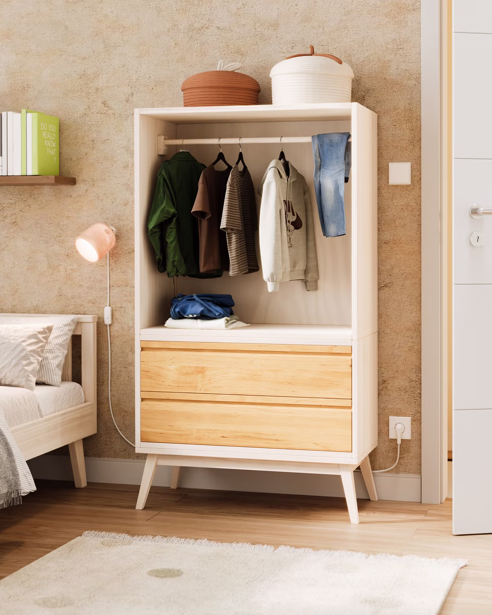 Laura Set offener Retro Kinder-Kleiderschrank mit Schubladen Laura Set offener Retro Kinder-Kleiderschrank mit Schubladen sb