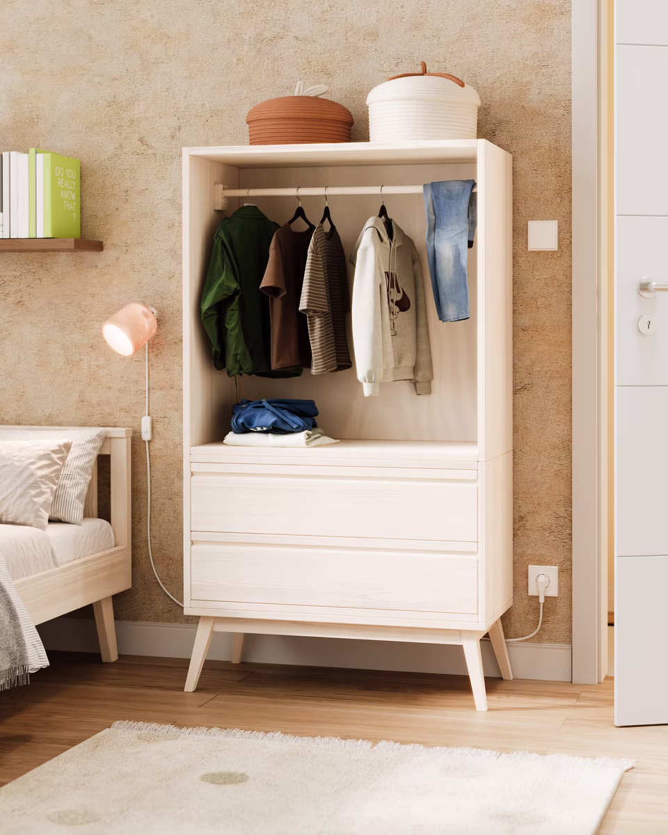 Laura Set offener Retro Kinder-Kleiderschrank mit Schubladen Laura Set offener Retro Kinder-Kleiderschrank mit Schubladen sb