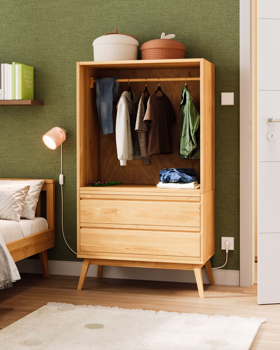Laura Set offener Retro Kinder-Kleiderschrank mit Schubladen Laura Set offener Retro Kinder-Kleiderschrank mit Schubladen sb