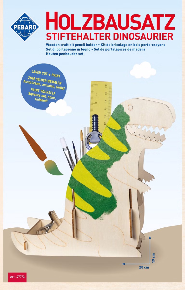 Holzbauset Stiftebox Dinosaurier zum Bemalen Holzbauset Stiftebox Dinosaurier zum Bemalen