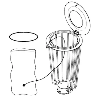 Darstellung, wie der Müllsack ohne Innenbehälter am Abfallbehälter befestigt wird