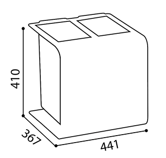 Abmessungen der Abfalltrennstation aus Stahl mit 2 Behältern je 15L  in mm