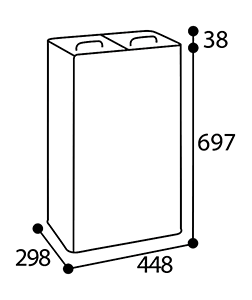 Abmessungen in mm der kompakten Design-Wertstoffsammelstation mit Abdeckklappe, 2x40L