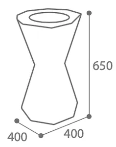 Schematische Zeichnung des Aschers in aus Beton in Sanduhr-Design mit seinen Abmessungen