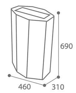 Schematische Zeichnungen des Beton-Standaschers mit seinen Abmessungen