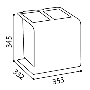 Abmessungen der Abfalltrennstation aus Stahl mit 2 Behältern je 8L  in mm