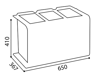Abmessungen der Abfalltrennstation aus Stahl mit 3 Behältern je 15L  in mm