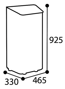 Abmessungen des Wertstoffsammler aus Aluminium, pulverbeschichtet ohne Beschriftung, 80L in mm