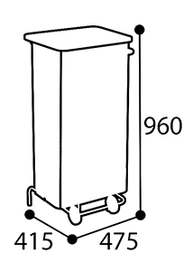 Abmessungen in mm des fahrbaren Wertstoffsammler, Korpus Weiß mit Beschriftung, 110L
