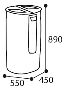 Abmessungen in mm des Müllsackständers VILLUX Outdoor mit 2 Kammern und Ascher, 2x75L / 3L