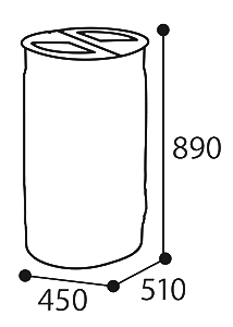 Abmessungen in mm des Müllsackständers VILLUX Outdoor mit zwei Kammern, 2x75L