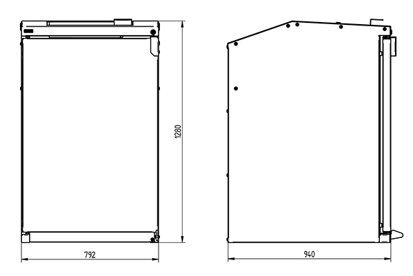 Abmessungen der Mülltonnenbox mit zwei Einwurfklappen