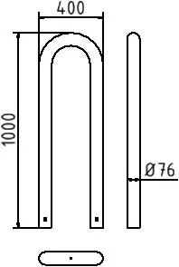 Zeichnung des Abweisebügels Ø 76 mm zum Einbetonbieren mit Abmessungen in mm 