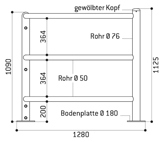 Skizze mit den Abmessungen des festen Elements als Durchgang zu einer selektiven Schranke