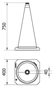 Leitkegel zweiteilig, Höhe 750 mm, als Zeichnung mit Abmessungen in mm