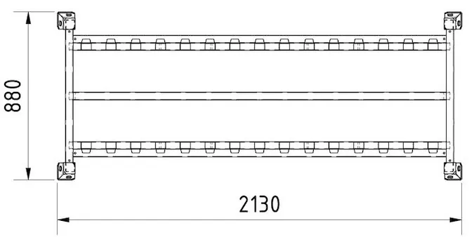 Transporttraverse als Zeichnung von oben gesehen mit Abmessungen in mm