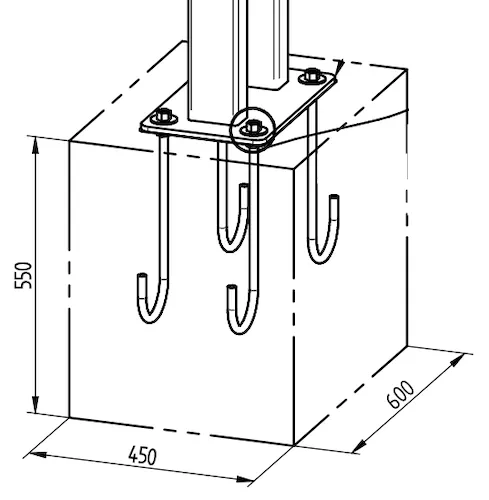 Beispielhafte Skizze von Fundament und Befestigungs des Standpfostens