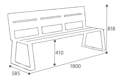 Abmessungen der Parkbank mit Rückenlehne aus Hochdrucklaminat