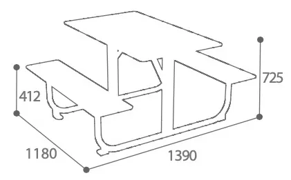 Zeichnung mit den Abmessungen des Picknicktisches