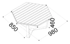 Zeichnung des Beistelltischs mit Abmessungen in mm