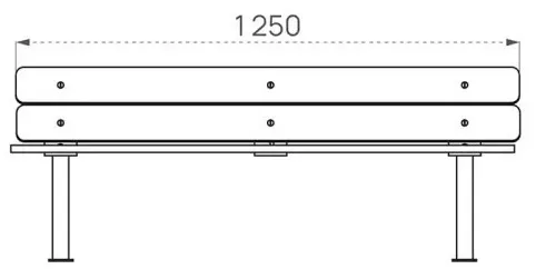 Kinderbank BLUMENWIESE mit Rückenlehne als Zeichnung in Frontansicht mit Abmessungen in mm