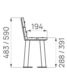 Kinderbank BLUMENWIESE mit Rückenlehne als Zeichnung im Profil mit Abmessungen in mm