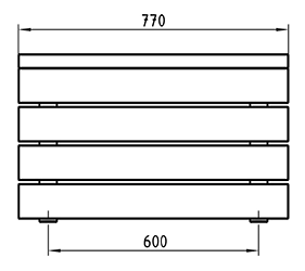 Zeichnung der extra breiten Doppelbank ohne Rückenlehne in Profilansicht mit Abmessungen in mm