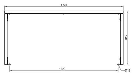 Geradeliniger Tisch aus Holz oder Bambus in Frontansicht als Zeichnung mit Abmessungen in mm