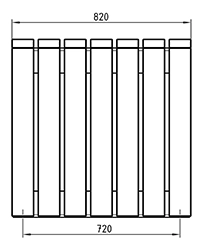 Geradeliniger Tisch aus Holz oder Bambus in Profilansicht als Zeichnung mit Abmessungen in mm