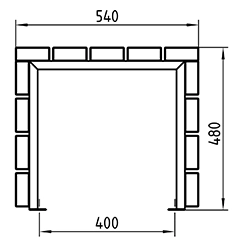 Zeichnung der geschlossenen Parkbank ohne Rückenlehne in Profilansicht mit Abmessungen in mm