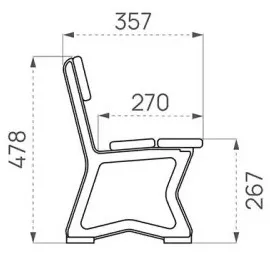 Kinderbank MALE mit HDPE-Latten als Zeichnung im Profil mit Abmessungen in mm