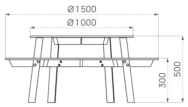 Kindersitzgruppe Blumenwiese als Zeichnung mit Abmessungen in mm