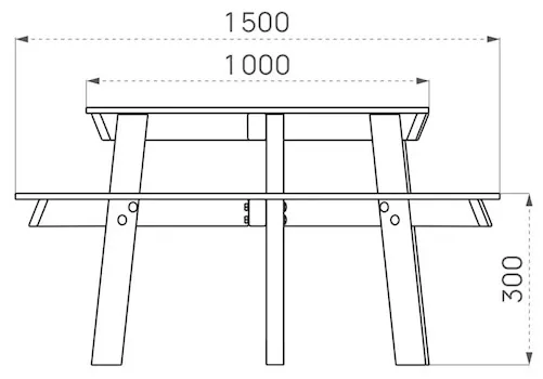 Kindersitzgruppe Blumenwiese als Zeichnung mit Abmessungen in mm