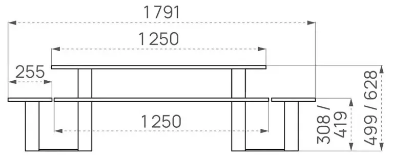 Kindersitzgruppe Blumenwiese als Zeichnung mit Abmessungen in mm